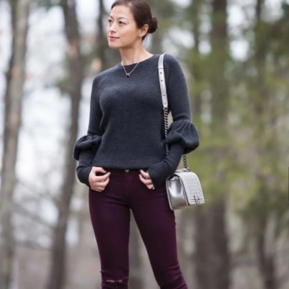 Club Monaco Ellodie Grey Wool Ruffle Puff Sleeve Knit Sweater XS - Picture 12 of 12